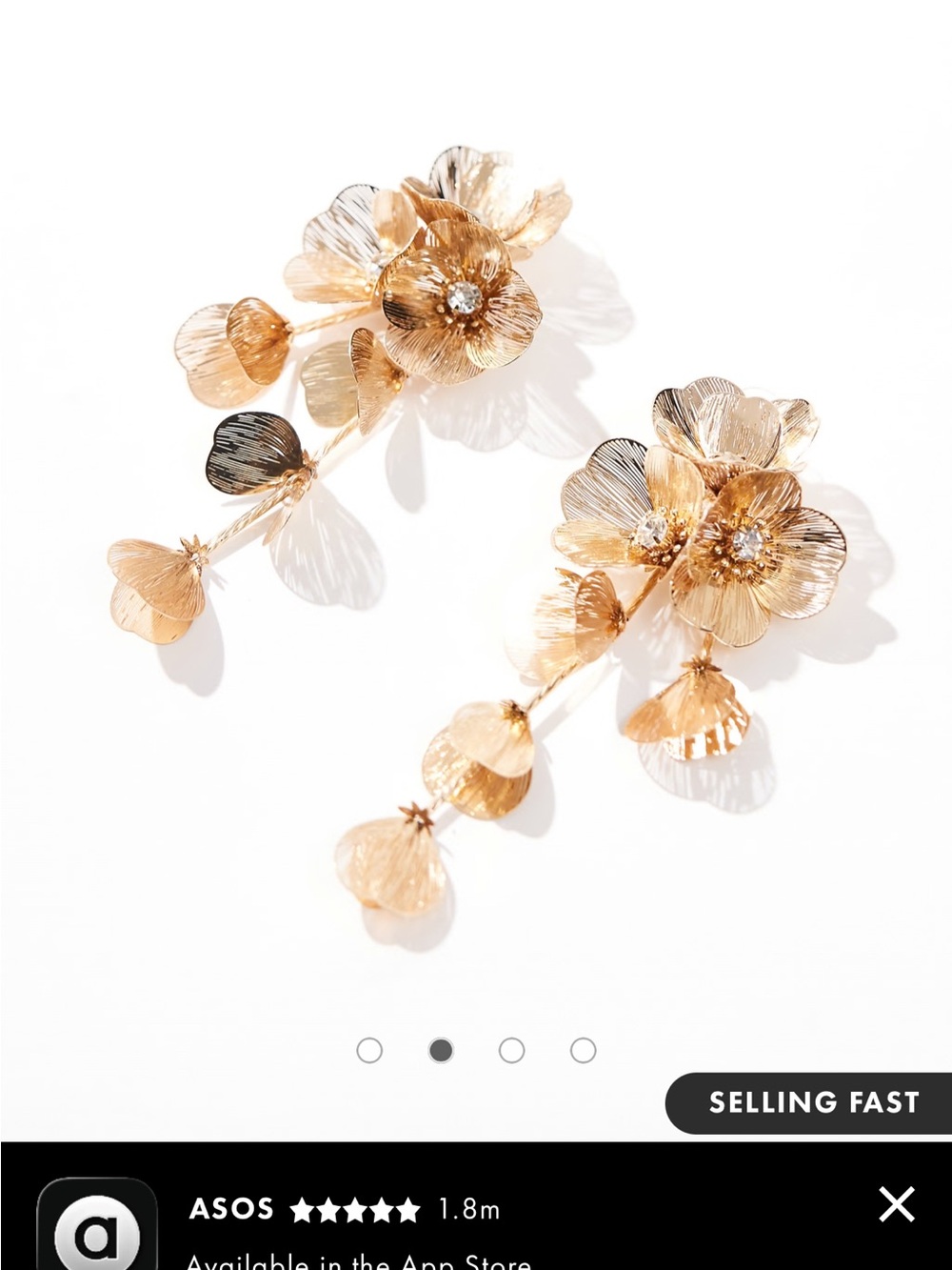 ASOS Gold Floral Drop Earrings with Crystal Centers